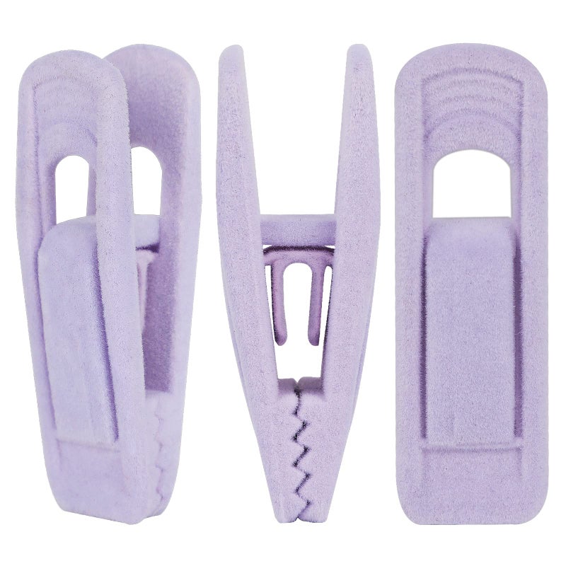 Tinfol Velvet Hangers Clips  50Pcs Light Purple Strong Finger Flocked Clips  Large Opening Clip Pants Hangers Velvet Clips Fit for Thin Clothes Hanger - Image 1
